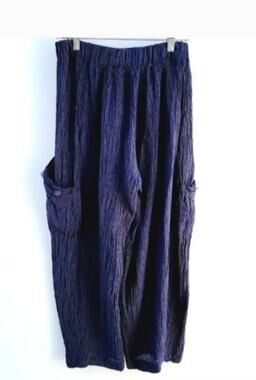 Luukaa Lagenlook Linen Navy Blue Linen slouchy Pants Size 14